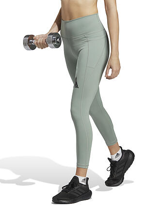 ADIDAS | Damen Fitnesstight Optime Stash Pocket Training Floral Logo 7/8 | olive