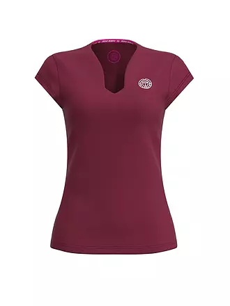 BIDI BADU | Damen Tennisshirt Protected Leafs V-Neck | dunkelrot