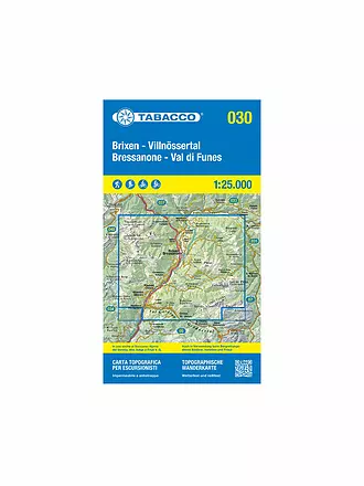 TABACCO | Wanderkarte Brixen/Bressanone, Villnössertal/Val di Funes Maßstab 1:25.000 | keine Farbe