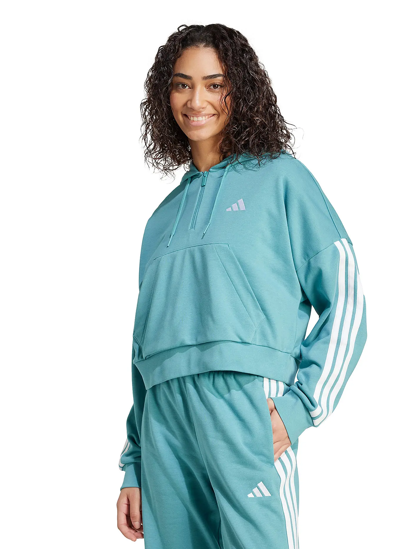 ADIDAS | Damen Hoodie Half Zip 3S | petrol