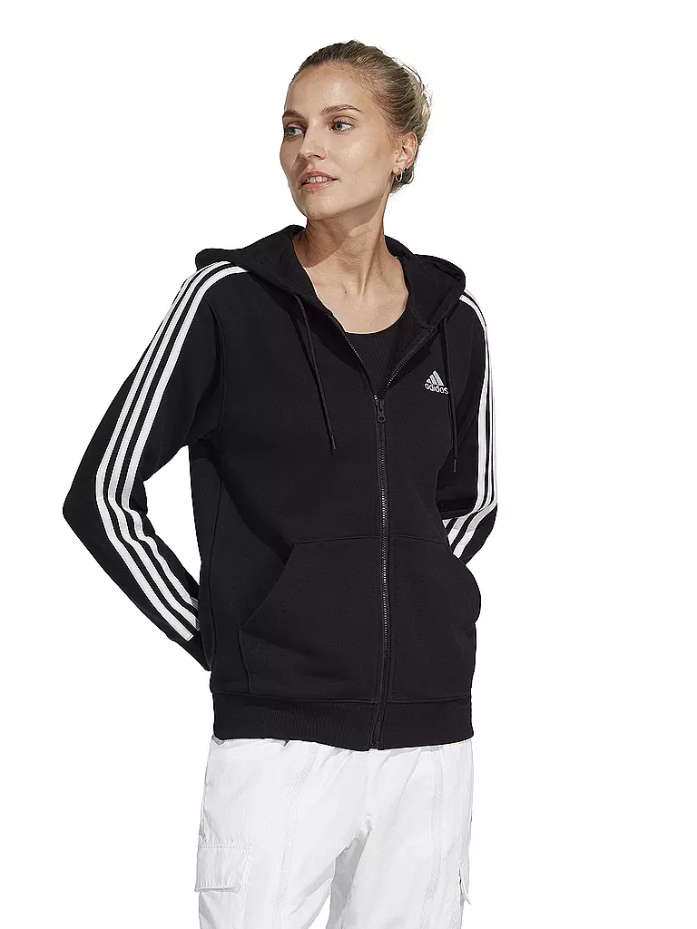 ADIDAS | Damen Kapuzenjacke Essentials 3-Streifen French Terry Regular | schwarz