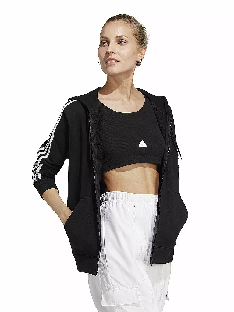 ADIDAS | Damen Kapuzenjacke Essentials 3-Streifen French Terry Regular | hellgrau