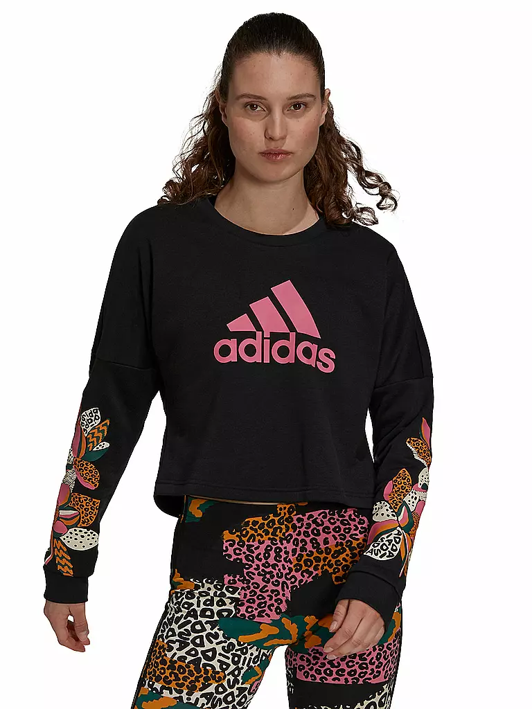ADIDAS | Damen Sweater  x FARM Rio Print Loose Cropped Fleece Logo | schwarz