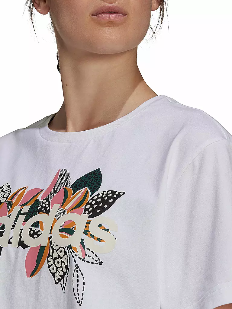 ADIDAS | Damen T-Shirt  x FARM Rio Print Boyfriend Cropped Cotton Logo | weiss