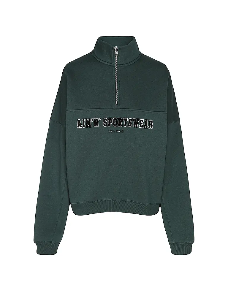 AIM'N | Damen Sweater Varsity mit Zip | Dunkelgrün