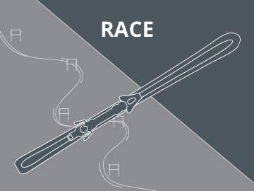 Stilisierter Umriss eines Lichtschwertes auf einem gespaltenen grauen Hintergrund mit dem Wort „RACE“ oben. Überall sind geschwungene Linien und kleine viereckige Formen verstreut.