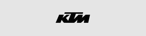 Das Bild zeigt das KTM-Logo, das aus fetten, stilisierten schwarzen Buchstaben „KTM“ auf hellgrauem Hintergrund besteht.