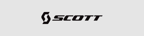 Das Bild zeigt das Scott-Logo mit dem Namen „SCOTT“ in fetten schwarzen Großbuchstaben und einem stilisierten „S“ links davon. Der Hintergrund ist hellgrau.