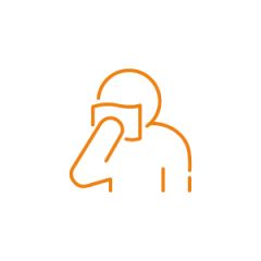 Einfache Strichzeichnung einer Person, die sich mit einem Tuch das Gesicht abwischt. Die Figur ist orange auf weißem Hintergrund dargestellt, mit einer Umrisszeichnung, die den zum Gesicht erhobenen Arm zeigt, der ein rechteckiges Tuch hält.