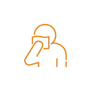 Einfache Strichzeichnung einer Person, die sich mit einem Tuch das Gesicht abwischt. Die Figur ist orange auf weißem Hintergrund dargestellt, mit einer Umrisszeichnung, die den zum Gesicht erhobenen Arm zeigt, der ein rechteckiges Tuch hält.