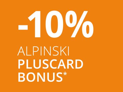 Orangefarbene Grafik mit weißem Text mit der Aufschrift „-10% Alpinski Pluscard Bonus*“.