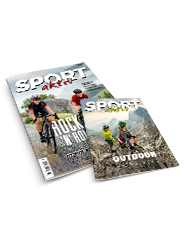 Abgebildet sind zwei Ausgaben des Magazins „SPORT aktiv“. Das erste Cover zeigt einen Radfahrer auf einer Bergstraße mit dem Text „Rocky Road“. Das zweite Cover zeigt zwei Wanderer auf felsigem Gelände mit dem Text „Outdoor“.