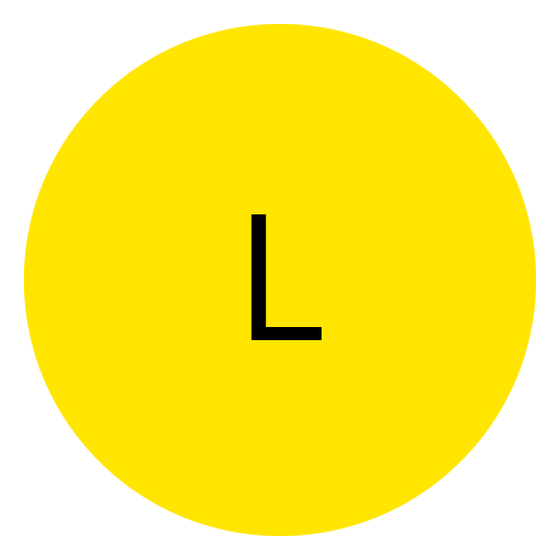 Ein leuchtend gelber Kreis mit einem fetten schwarzen Buchstaben „L“ in der Mitte. Der Hintergrund ist weiß.