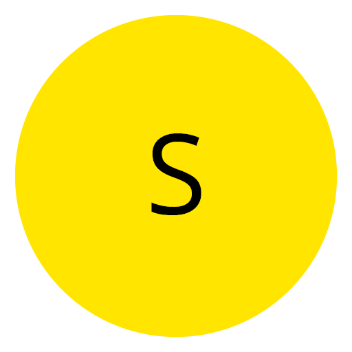Ein gelber Kreis mit einem schwarzen Buchstaben „S“ in der Mitte.