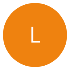 Orangefarbener Kreis mit einem weißen Buchstaben „L“ in der Mitte.