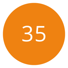 Orangefarbener Kreis mit der Zahl 35 in Weiß in der Mitte.