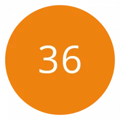 Orangefarbener Kreis mit der Zahl 36 in Weiß in der Mitte.