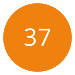 Orangefarbener Kreis mit der Zahl 37 in Weiß in der Mitte.