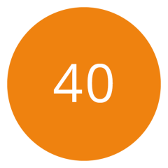 Orangefarbener Kreis mit der Zahl 40 in Weiß in der Mitte.