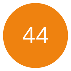 Orangefarbener Kreis mit der Zahl „44“ in Weiß in der Mitte.