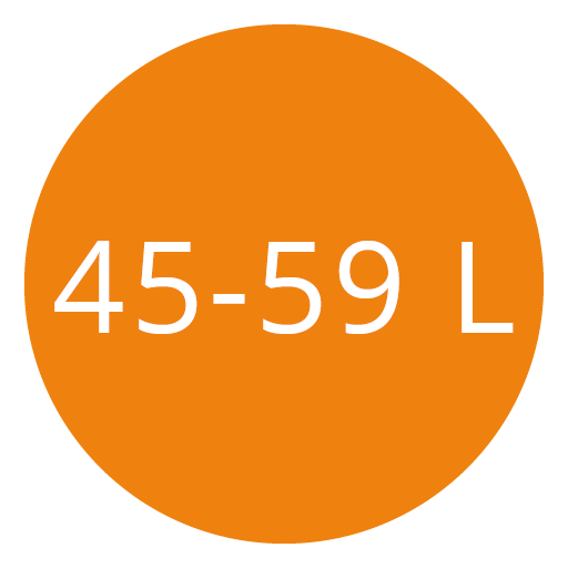 Orangefarbener Kreis mit dem Text „45-59 L“ in Weiß, zentriert innerhalb des Kreises.