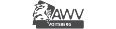 Logo mit einem stilisierten Löwen und den Buchstaben „AWV“ über einem rechteckigen Block mit dem Text „Voitsberg“. Die Gestaltung erfolgt in Graustufen.