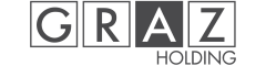 Logo mit dem Wort „GRAZ“ in großen Buchstaben, jeweils in einem Quadrat, und dem Wort „HOLDING“ darunter in kleinerer Schrift. Das Design ist in Graustufen gehalten.
