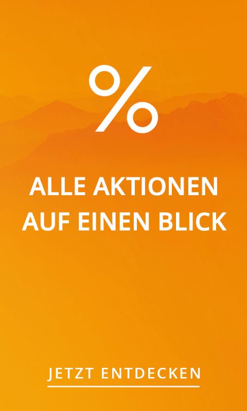 Orangefarbener Hintergrund mit einem großen Prozent-Symbol, deutschem Text "Alle Aktionen auf einen Blick" und einer Schaltfläche mit der Aufschrift "Jetzt entdecken.".