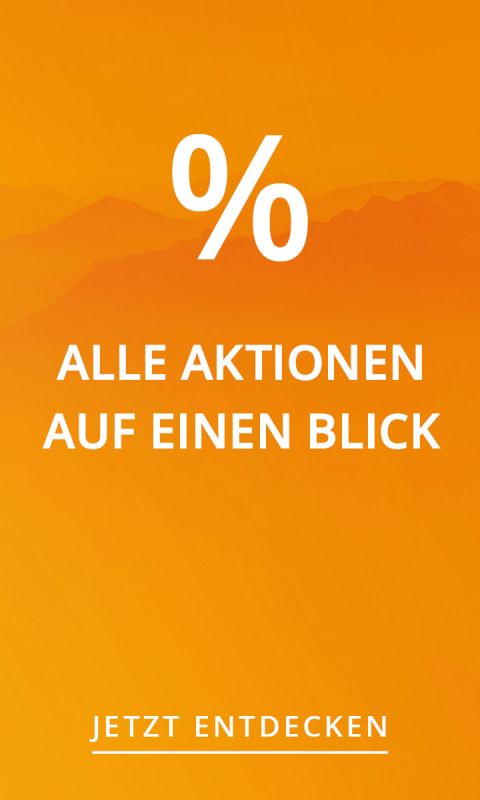 Orangefarbener Hintergrund mit einem großen Prozent-Symbol, deutschem Text "Alle Aktionen auf einen Blick" und einer Schaltfläche mit der Aufschrift "Jetzt entdecken.".