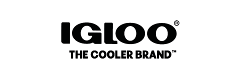 Der schwarze Text auf weißem Hintergrund lautet: "IGLOO® DIE KÜHLERE MARKE™".