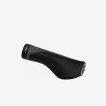 Schwarzer, ergonomischer Fahrradlenkergriff mit strukturierter Oberfläche, für mehr Komfort abgewinkelt, abgebildet vor einem schlichten weißen Hintergrund.