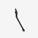 Schwarzer Fahrradständer mit Befestigungshalterung, abgewinkelt und isoliert auf einem schlichten weißen Hintergrund.