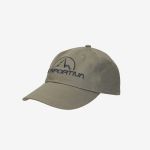 Khaki-Baseballkappe mit gebogener Krempe und einem in Marineblau aufgestickten „La Sportiva“-Logo auf der Vorderseite, abgebildet vor einem schlichten weißen Hintergrund.