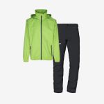 Eine limettengrüne Kapuzenjacke und eine schwarze Hose, präsentiert vor einem schlichten weißen Hintergrund.