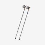 Ein Paar graue Nordic-Walking-Stöcke mit ergonomischen Griffen und Handschlaufen, schräg vor einem weißen Hintergrund.