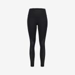 Schwarze Sportleggings mit hoher Taille und Mesh-Einsätzen an den Unterschenkeln, abgebildet vor weißem Hintergrund.
