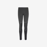 Schwarze und dunkelgraue Sportleggings in figurbetonter Passform, von vorne auf einem schlichten weißen Hintergrund abgebildet.