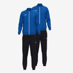 Zwei blau-schwarze Trainingsanzüge mit Jacken und Hosen, präsentiert vor einem schlichten weißen Hintergrund.