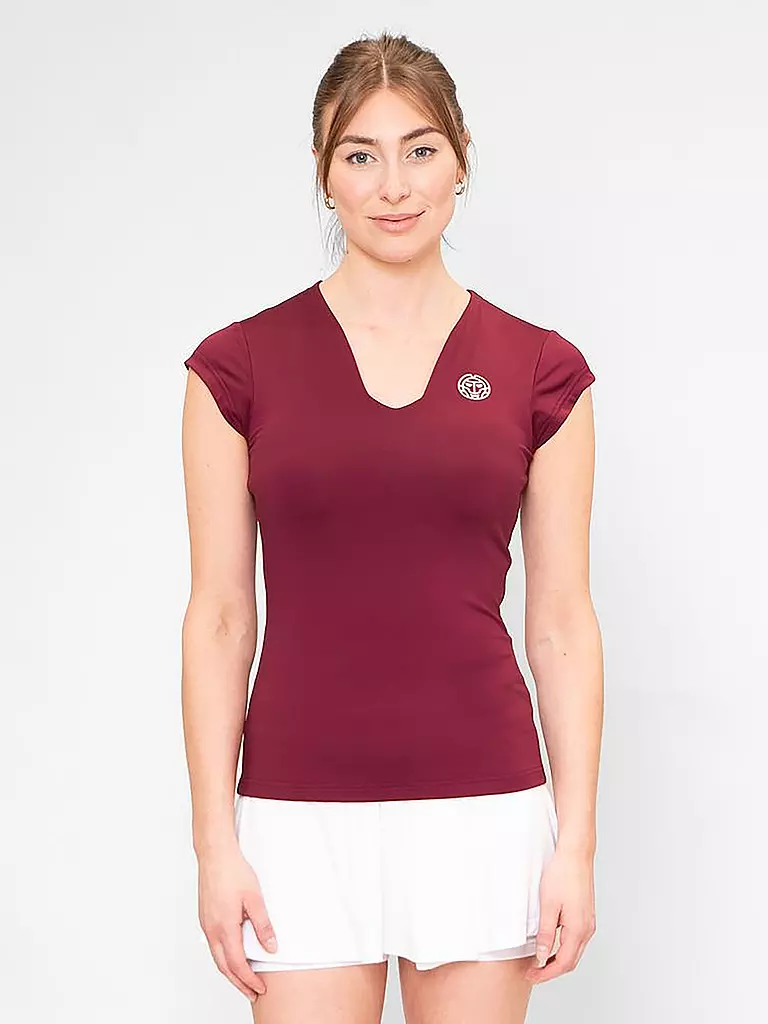 BIDI BADU | Damen Tennisshirt Protected Leafs V-Neck | dunkelrot