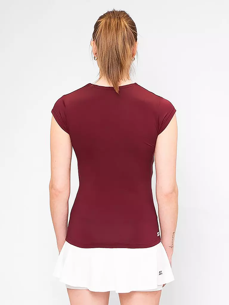 BIDI BADU | Damen Tennisshirt Protected Leafs V-Neck | dunkelrot