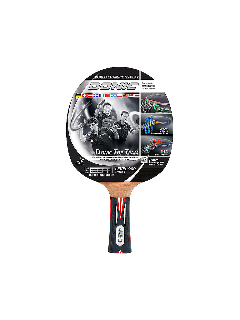 Donic-Schildkröt Tischtennisschläger Top Team 900, AVS & PLS-Griff, 2,0 mm Schwamm, Alpha Slick - ITTF Belag, 754199, Holz/Natur & Tischtennis Schlägerhülle Trendline, für 3 Bälle, 818507