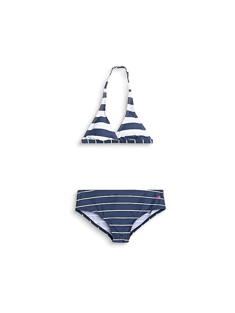 ESPRIT Mädchen Bikini Neckholder Streifen Look blau