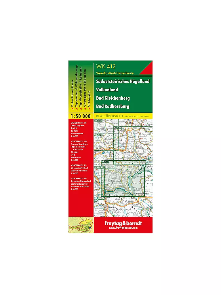FREYTAG & BERNDT | Wanderkarte WK 412 Südoststeirisches Hügelland - Vulkanland - Bad Gleichenberg - Bad Radkersburg, 1:50.000 | keine Farbe