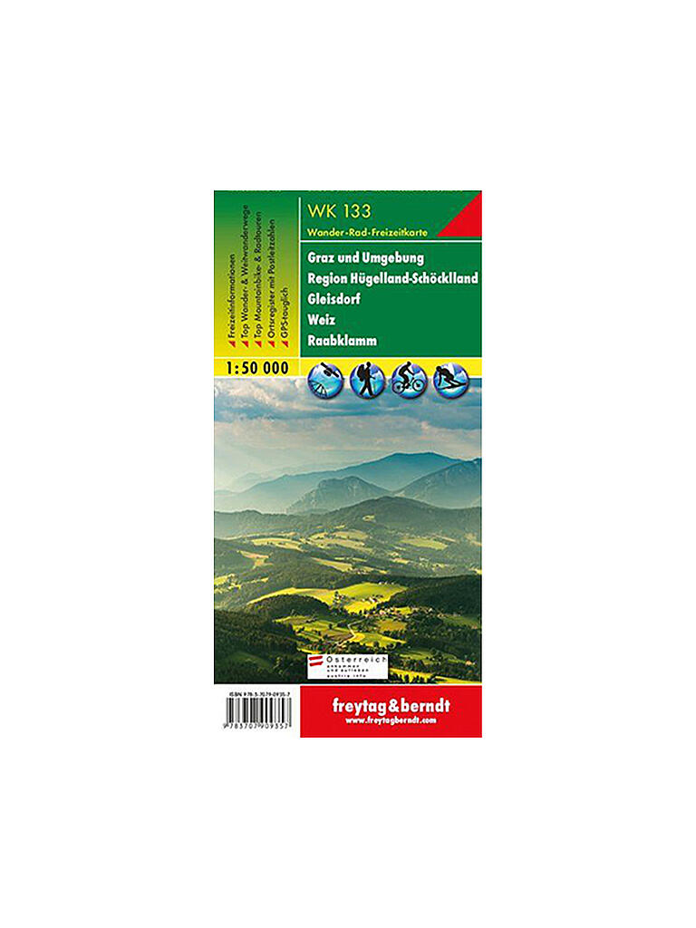 FREYTAG & BERNDT | Wanderkarte WK 133 Graz und Umgebung - Region Hügelland-Schöcklland - Gleisdorf - Weiz - Raabklamm, 1:50.000 | keine Farbe