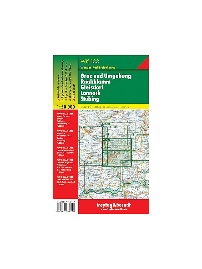 FREYTAG & BERNDT | Wanderkarte WK 133 Graz und Umgebung - Region Hügelland-Schöcklland - Gleisdorf - Weiz - Raabklamm, 1:50.000 | keine Farbe