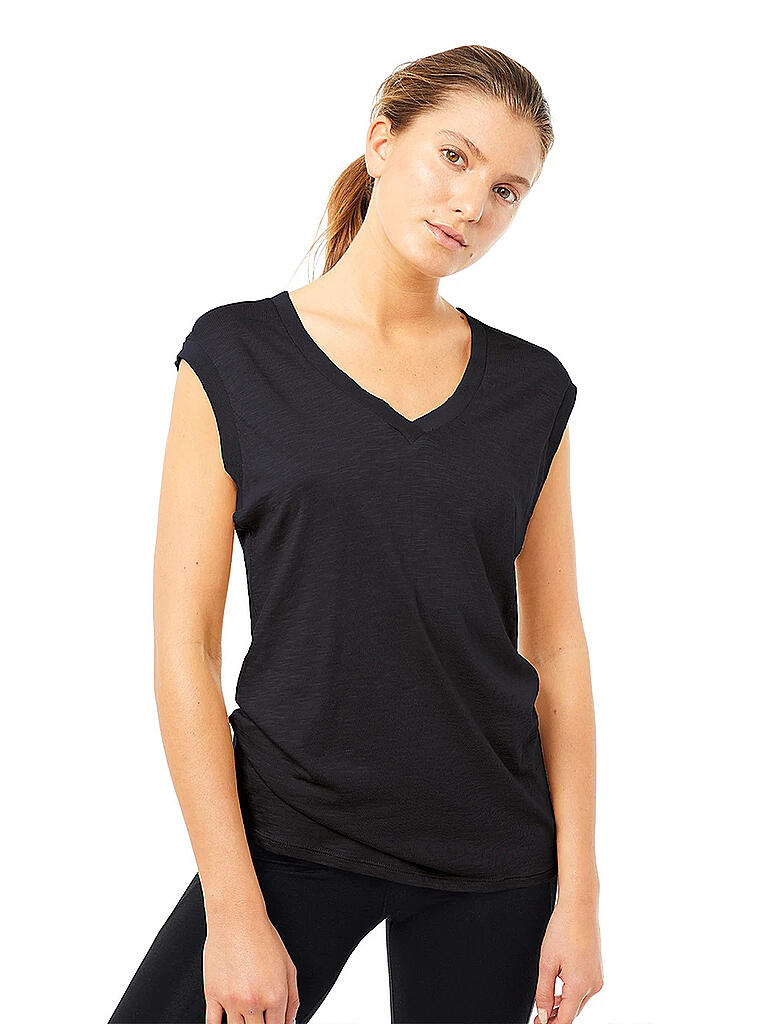 MANDALA | Damen Yoga Shirt Ribbed V-Neck | schwarz