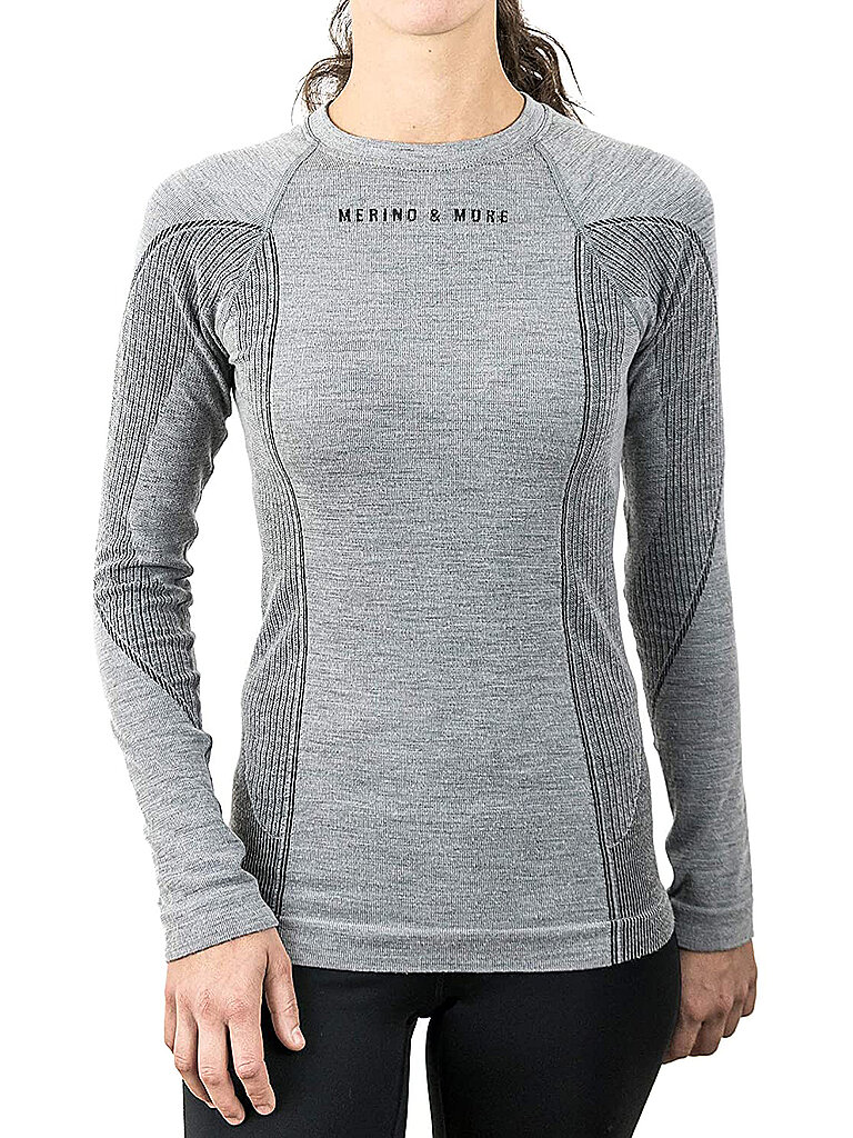 Merino & More Merino Shirt Damen Langarm - Premium Funktionsunterwäsche aus Merinowolle - Sport - Langarm - Funktionsunterhemd schwarz-grau Gr. L