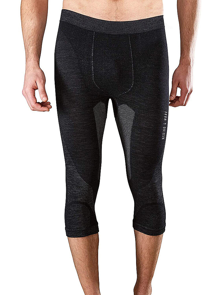 Merino & More Merino Unterhose Herren - Funktionsunterwäsche Merinowolle - Premium Funktions Skiunterhose 3/4 lang - schwarz-grau Gr. S