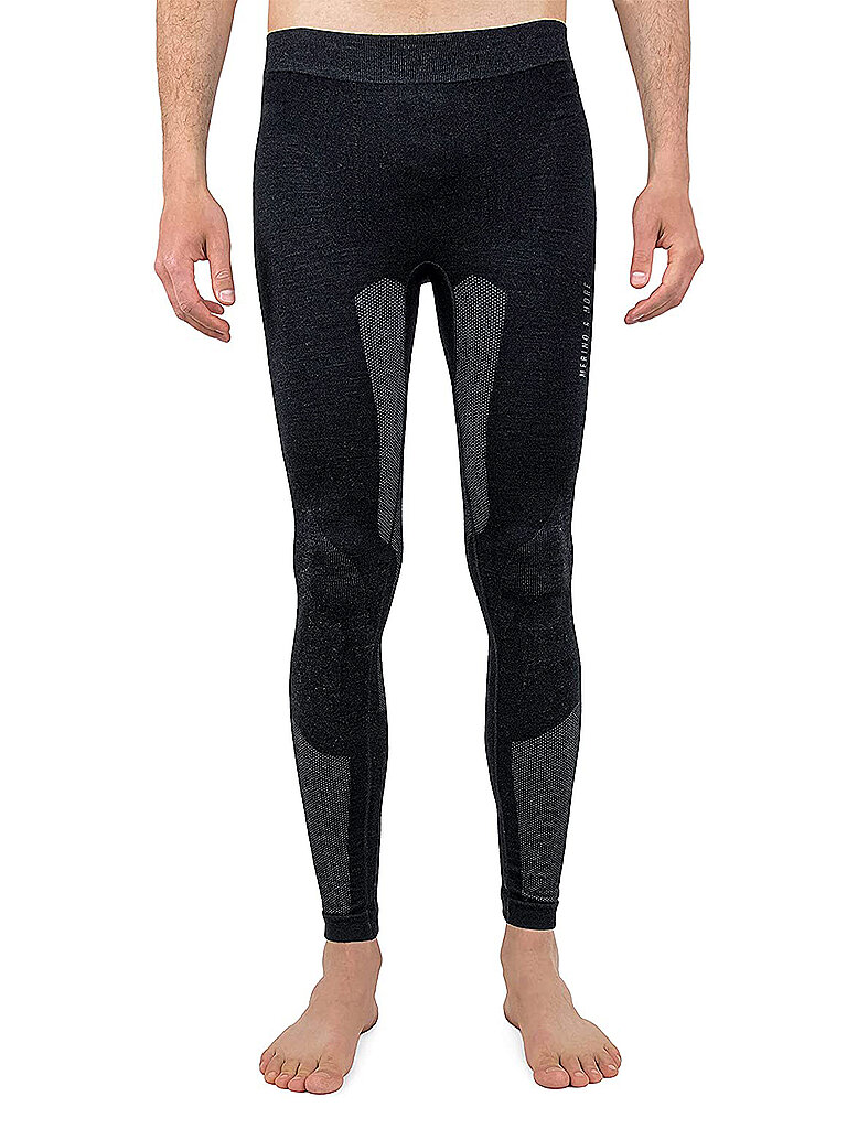 Merino & More Merino Unterhose Herren - Funktionsunterwäsche Merinowolle - Premium Funktions Skiunterhose lang - schwarz-grau Gr. L