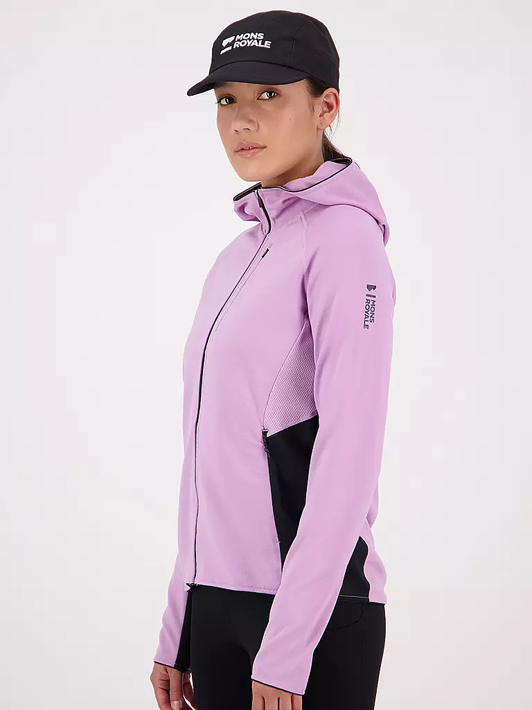 MONS ROYALE | Damen Fleecejacke Approch Merino Gridlock Hoodie | lila